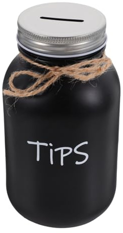 BESTOMZ Glass Coin Bank Mason Jar Money Storage Container with Slotted Lid 1000Ml Black for Cafes and Shops