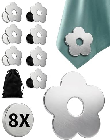 8+1 Tischdeckenklammern Magnet Tischdeckenbeschwerer Extra Schwer Tischdecken Beschwerer draußen Tischdeckengewichte Edelstahl Tischtuchklammern für alle Tisch Clips Tischklammern Blumen + Tasche