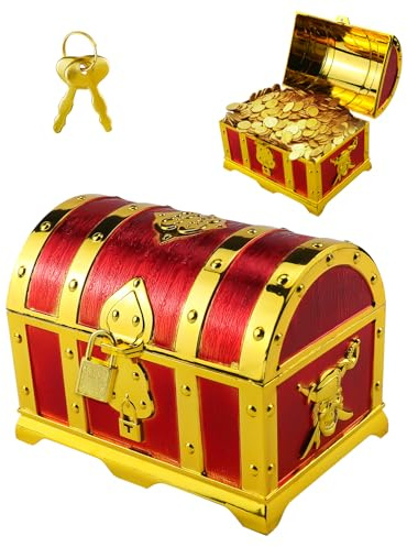Suevut Schatzkiste geburtstag, Schatztruhe Goldmünzen, Box Verschließbar | Deckel Und Schloss Mit Schlüssel, für Aufbewahren Und Dekorieren, geschenk, 14x9.7x9.5cm