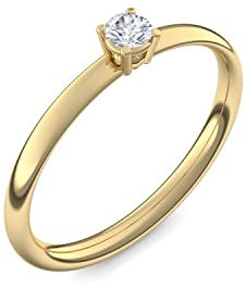 Gold Ring Verlobungsringe Gold (Silber 925 hochwertig vergoldet) von AMOONIC mit Zirkonia Stein +LUXUSETUI! Goldring Gelbgold Ring Zirkonia wie Diamant Geschenk Verlobung AM161VGGGZIFA56