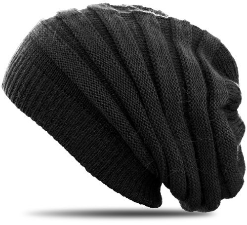 Caspar MU056 Unisex Strick Mütze/Beanie mit schlichtem Strickmuster und Angora Anteil, Farbe:schwarz