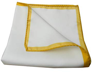 Avantgarde - Pochette Uomo da Tasca Bianca Man Handkerchief Seta Silk Bordo Diversi Colori (Taglia Unica, bordo alto giallo ocra)
