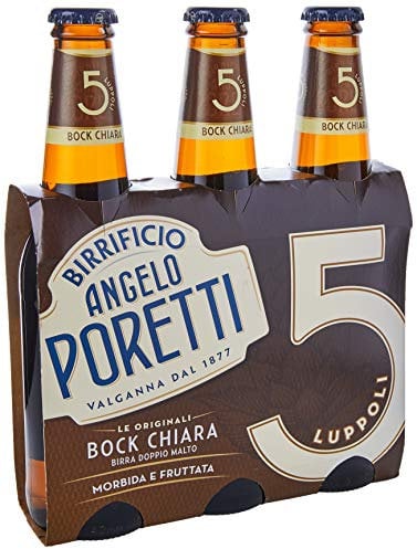 Birrificio Angelo Poretti Birra 5 Luppoli Doppio Malto Chiara, Cassa con 24 Bottiglie da 33cl, Birra Bock Doppio Malto Chiara, Gusto Maltato e Fruttato, Gradazione Alcolica 6.5% Vol.