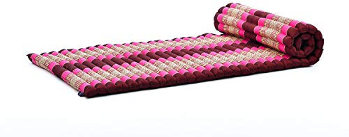 Leewadee Matelas De Sol Pliable, Futon Japonais Enroulable, Lit D'Appoint 1 Personne, Chauffeuse 1 Place, Tapis Méditation en Kapok, 190 x 70 cm, Bai Rose Fuchsia