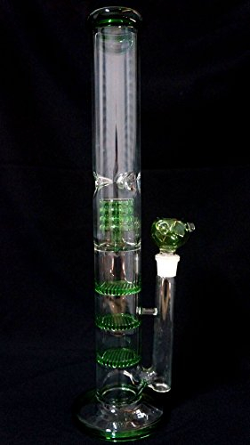 Straight Glass Bongs Honeycomb - Height 17in Three Layers Percolator Birdcage (Green)