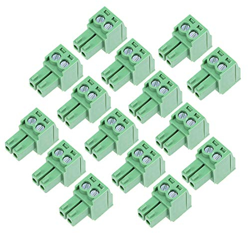 sourcing map 15pcs PCB Bornier Connecteur AC300V 10A 3.81mm pas 2P Angle plat aiguille siège Insert-In blocs terminaux PCB vert