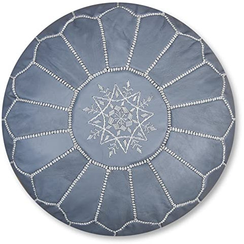 Poufs&Pillows Premium Echt Leder Pouf - Handgefertigt - gefüllt geliefert - Ottoman Sitzsack Fußhocker (Grau)