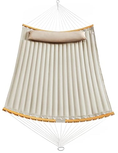 SONGMICS Hängematte für 2 Personen, gepolstert, Outdoor Hängematte mit trennbaren Bambusstangen, Camping-Hängematte mit Kissen, 200 x 140 cm, max. 225 kg belastbar, cremefarben-beige GDC34BE