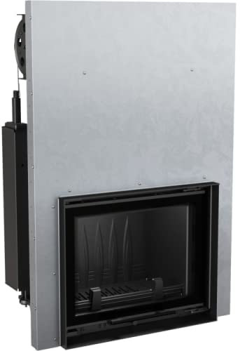 KRATKI Maja Holzkamin mit Lufteinlass BImSchV 2-konform 8 kW Wärmewirkungsgrad 80% Staubauslass 200 mm Guillotine-Tür aus Gusseisen Stahl mit gerader Verglasung 112 x 81 cm
