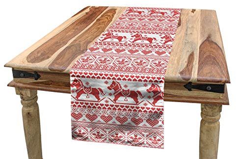 ABAKUHAUS nordisch Tischläufer, Pferde Herz-Engel, Esszimmer Küche Rechteckiger Dekorativer Tischläufer, 40 x 225 cm, Zinnoberrot Weiß