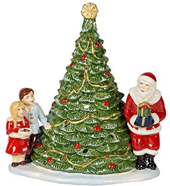 Villeroy & Boch Christmas Toy's Santa am Baum, dekorative Figur aus Hartporzellan, Wachs, grün/bunt, 20 x 17 x 23 cm