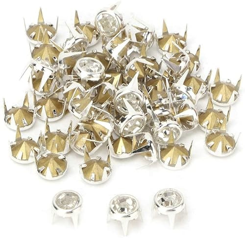 Rhinestone Nailhead, 50pcs 6mm DIY Silver Round Claw Rhinestone Rivets Sliver Round Claw Rivets A Grade Crystal Rhinestones for DIY Dress Clothes Shoes Bag Decorations