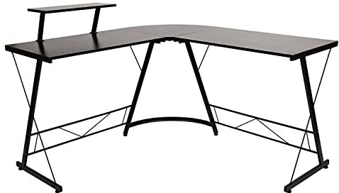Flash Furniture Ginny Eckschreibtisch, platzsparend, L-förmiger Gaming-Schreibtisch mit Monitorablage, 181,6 cm, 2-stöckig, Computertisch, Heimbüro-Schreibtisch, einfache Montage, Schwarz/Schwarz