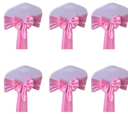 CHENGZI Lot de 6 rubans de chaise en satin pour décoration de fête, mariage, banquet, anniversaire, événement (rose)