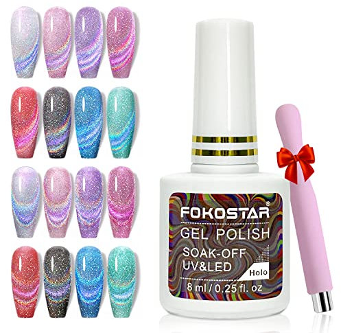 Universal Rainbow Cat Eye Gel Nail Polish Magnetic Holographic 9D Reflective Glitter Cateye Design Nails Art Polish Holo Iridescent Sparkle Flash Effect with Magnet Stick