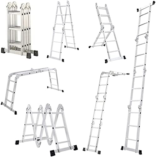 UISEBRT Mehrzweckleiter 4x3 Aluminium mit Plattform 6 in 1 Multifunktionsleiter Leiter 340cm Klappleiter Gelenkleiter Aluleiter Kombileiter Vielzweckleiter bis 150KG, Silber