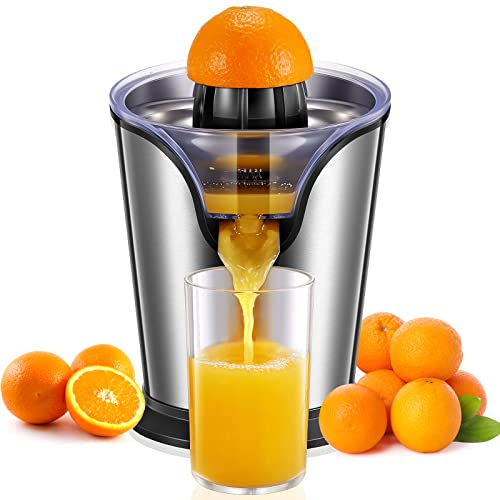 Elektrische Zitruspresse FOHERE Orangenpresse mit Leisem Motor, Anti-Tropf-Auslauf und 2 Kegeln für Orange, Zitrone, Grapefruit, Spülmaschinenfest, Leicht zu Reinigen, Edelstahl