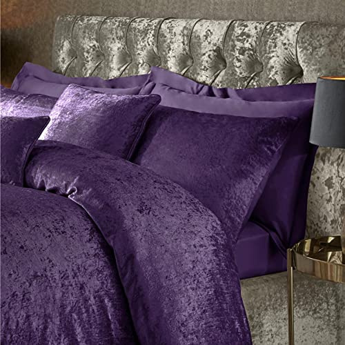 ED Luxury Crushed Velvet Duvet Quilt Cover Bedding Linen Set With Housewife Pillowcases Ultra Soft Duvet Cover Set [Super King, Purple]