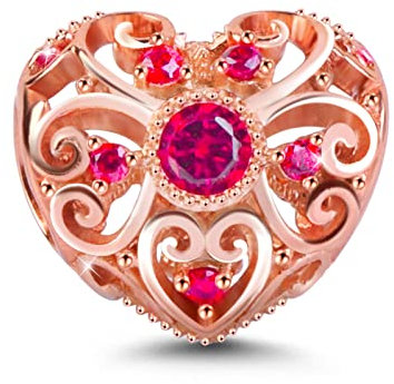 GNOCE Hohles Herz Personalisierte Geburtsstein Charm 925 Silber Dangle Birthstone Beads Charm Fit Armband/Halskette für Frauen Mädchen Tochter (Oktober-Rosenquarz)