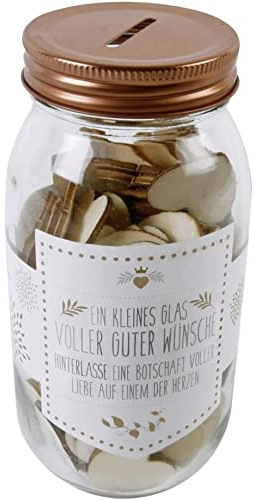 Gästebuch im Glas 'Gute Wünsche' mit Holz Herzen - Hochzeitsbuch, Hochzeit, Taufe, Geburtstag, Wunschglas, Spardose