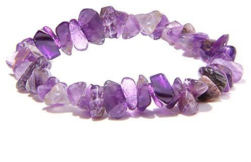 Fashion Base Natural Raw Amethyst Bracelet,Stretch Crystal Beaded Bracelet Yoga Energy Healing Crystal Quartz Women Men Girls Gifts (Amethyst)