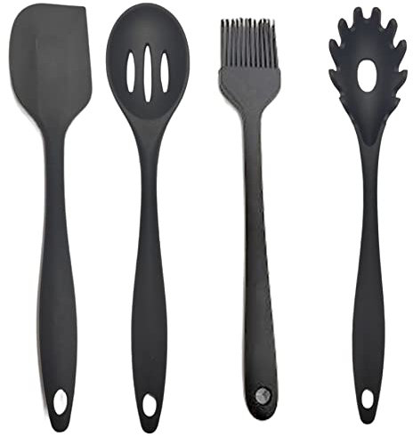 Set di utensili da cucina in silicone, resistenti al calore, antiaderenti (nero)