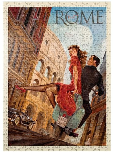 MyPuzzle Italy: Rome by Vespa, Vintage Poster - Premium 500 Piece Jigsaw Puzzle for Adults