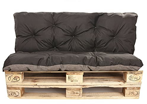 Palettenkissen Outdoor - Palettenkissen Set - Palettenkissen Set Indoor (Sitzkissen 120x80 +Rückenlehne 120x50, Schwarz)