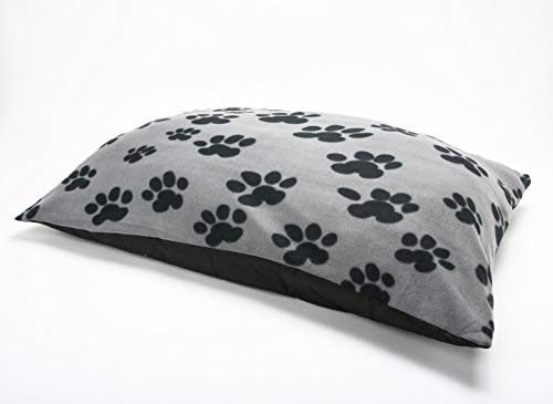 AmigoZone Large & Extra Large Fur Dog Bed Cushion Washable Zipped Mattress (Large, Grey Paw Fleece)