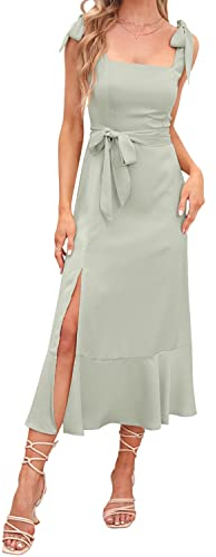 Odizli Abito da donna sexy elegante con spaghetti con spacco, abito estivo per feste, abito lungo da sera, verde chiaro, S