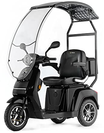 VELECO TURRIS mit Baldachin – 3-rädriger Mobilitätsroller – komplett montiert und einsatzbereit – volle LED-Leuchten – kontrastreiches Display – Alarmsystem (Schwarz)