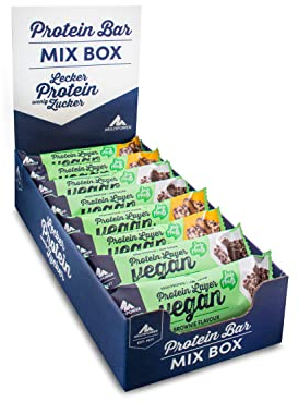 Multipower Vegan Protein Layer Mix Box - 15 x 55 g Fitnessriegel Box - Veganer Proteinriegel aus 3 pflanzlichen Proteinquellen mit 24% Protein - 2 Geschmacksrichtungen Erdnussbutter und Brownie