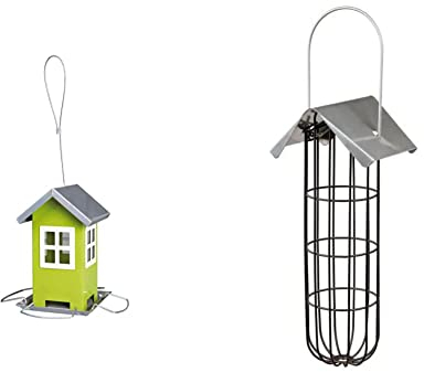 Trixie 55631 Futterhaus, 1.000 ml/20 cm, grün/Silber & 55623 Meisenknödelhalter, 11 × 25 × 10 cm, schwarz