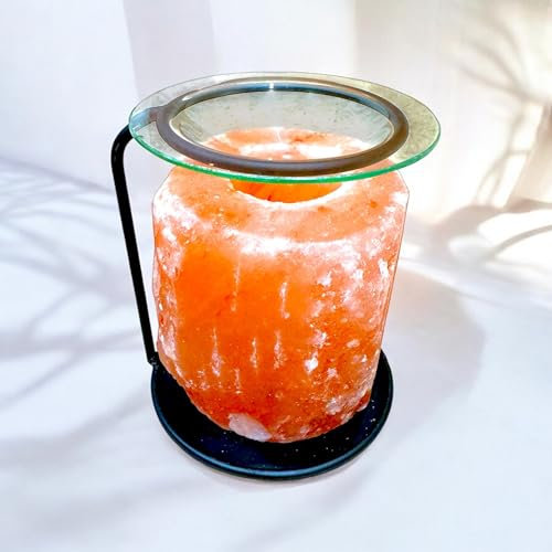 Pure Himalayan Crystal Rock Pink Salt Lamp Burner Essential Compatible Oil Wax Melt With Metal Stand Candle Fragrance Warmer Glass Dish Light Orange Love Home Heart Friend birthday gift (Black stand)
