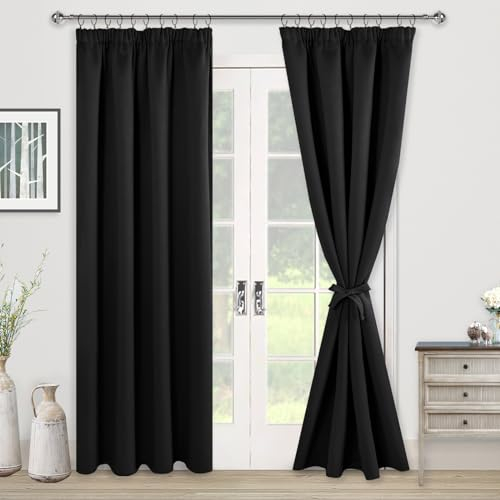 JIUZHEN Gardinen mit kräuselband Verdunklungsvorhänge Vorhang Blickdicht Gardinen Wohnzimmer Vorhänge Schlafzimmer Thermovorhang Schwarz,H228 x B228 cm,2er Set