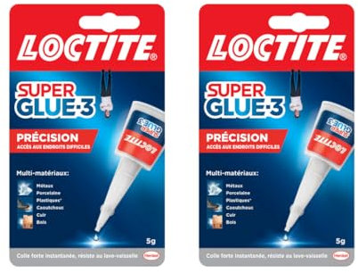 Loctite Super Glue-3 Précision, colle forte pour réparations précises, colle liquide tous matériaux, colle transparente à séchage rapide, flacon 5 g (Lot de 2)