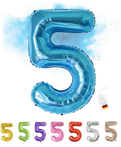 LITTLE BIRTHDAY | Zahlen Luftballon | Folienballon | Helium Gas Balloon Ballon | 101 cm | 0 1 2 3 4 5 6 7 8 9 in vielen Farben | Geburtstag | Kindergeburtstag | Deko | blau 5