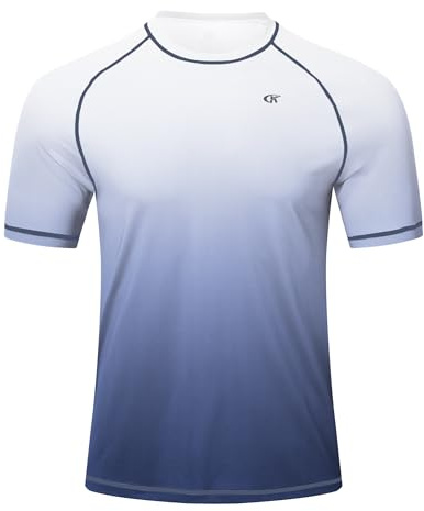 Huayuzh Men's Watersport Rash Guards Swimming Shirts UV Swim Top UPF 50+ Quick Dry Short Sleeve Surfing Running Sports Top
