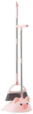 PEKJI Juego de Escoba y recogedor de Color Rosa, Mango Largo de Acero Inoxidable, Barrido Permanente con recogedor para el hogar
