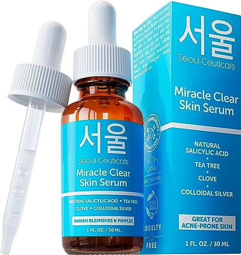 SeoulCeuticals Salicylic Acid Serum for Acne, 100% Natural Acne & Spot Clear Skin Serum, Great for Acne-Prone or Oily Skin, Daily Use Serum Acne Treatment with Tea Tree and Colloidal Silver, 1oz