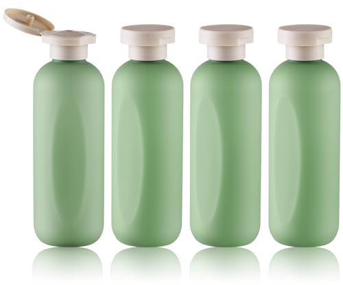 owlyee 6.8oz Shampoo Bottle with Flip Cap, Empty Plastic Squeeze Bottles, 4PCS Travel Lotion Container (200ml, Green)
