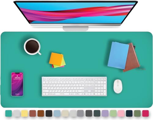 KKTECH Schreibtischunterlage aus Leder, rutschfest, Mauspad, Premium-Bürotisch-Schreibunterlage für Laptop-Schreiben, wasserdichte Ledermatte (Türkis, 90 x 93)