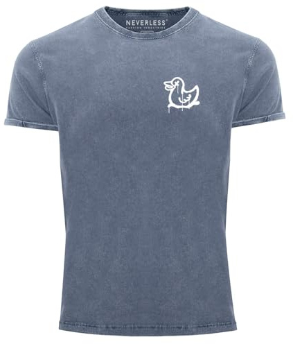 Neverless® Herren Vintage Shirt Drippy Duck Ente Graffiti Style Printshirt T-Shirt Aufdruck Used Look