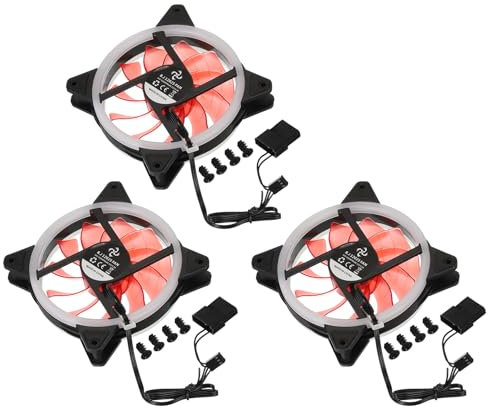 sourcing map 3Pcs RGB Computer Case Fan 600-1200RPM 120mm 3-4 Pin Red LED Silent Cooling 15 LED 12V for Desktop Computer Radiators with Rubber Pads 4 Screws