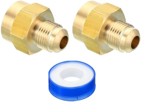 PATIKIL Raccord de Tuyau en Laiton à Bride, 2 Pièces, Adaptateur de Raccord D'Union pour Gaz 3/8SAE à Filetage Mâle Vers 1/2NPT Femelle avec Ruban PTFE pour Système de Réfrigération Gaz