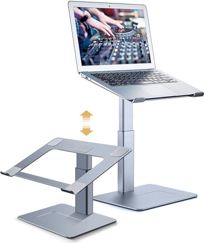 supamir supporto pc portatile, supporto computer da seduti e in piedi, 16 livelli di altezza, standing desk converter, supporto pc dj, per portatile da 13 a 16,5, grigio