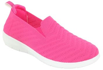 Amber Ladies Wide EE Fit Slip On Shoes Knit Fabric Trainers with Flexisole Pink 5
