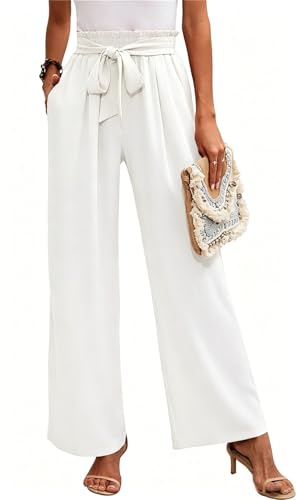 MorFansi Femme Pantalon Jambe Large Haute Taille Elastique Été Jogging Confortable Pantalons Fluide Décontracté Pants de Plage avec Poches