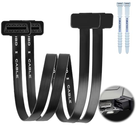 YIMATEECO OBD2 Verlängerungskabel Diagnosegerät, Auto OBD II Diagnosekabel 16Pin Stecker auf Buchse Adapter Extender Flachbandkabel Diagnosestecker Ultra Low Profile OBD Kabel (100CM, 2Stü)