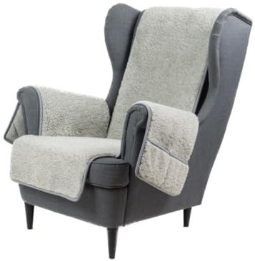 Sesselauflage Sesselschoner aus Merinowolle Felix Armlehnen und Taschen warm und weich zur Schonung der Polster Farbe Grau